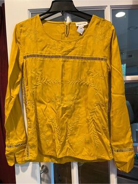 Chloe Stora Embroidered Long-Sleeve Top in Mustard